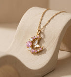 Moon & Butterfly Necklace, 18K PVD Gold