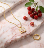 Cherry Stamp Necklace, 18K PVD Gold