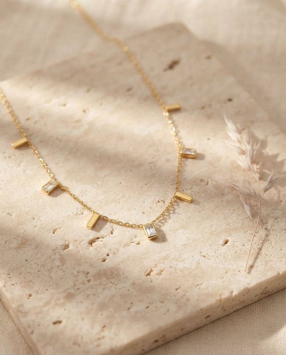 Charm Station Necklace, 18K PVD Gold