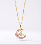 Moon & Butterfly Necklace, 18K PVD Gold