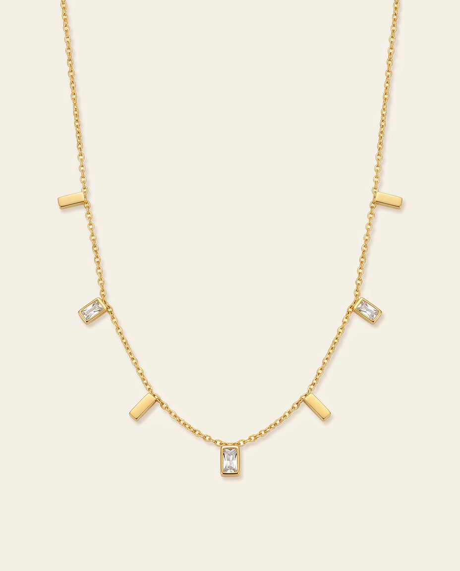 Charm Station Necklace, 18K PVD Gold