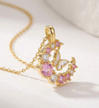Moon & Butterfly Necklace, 18K PVD Gold
