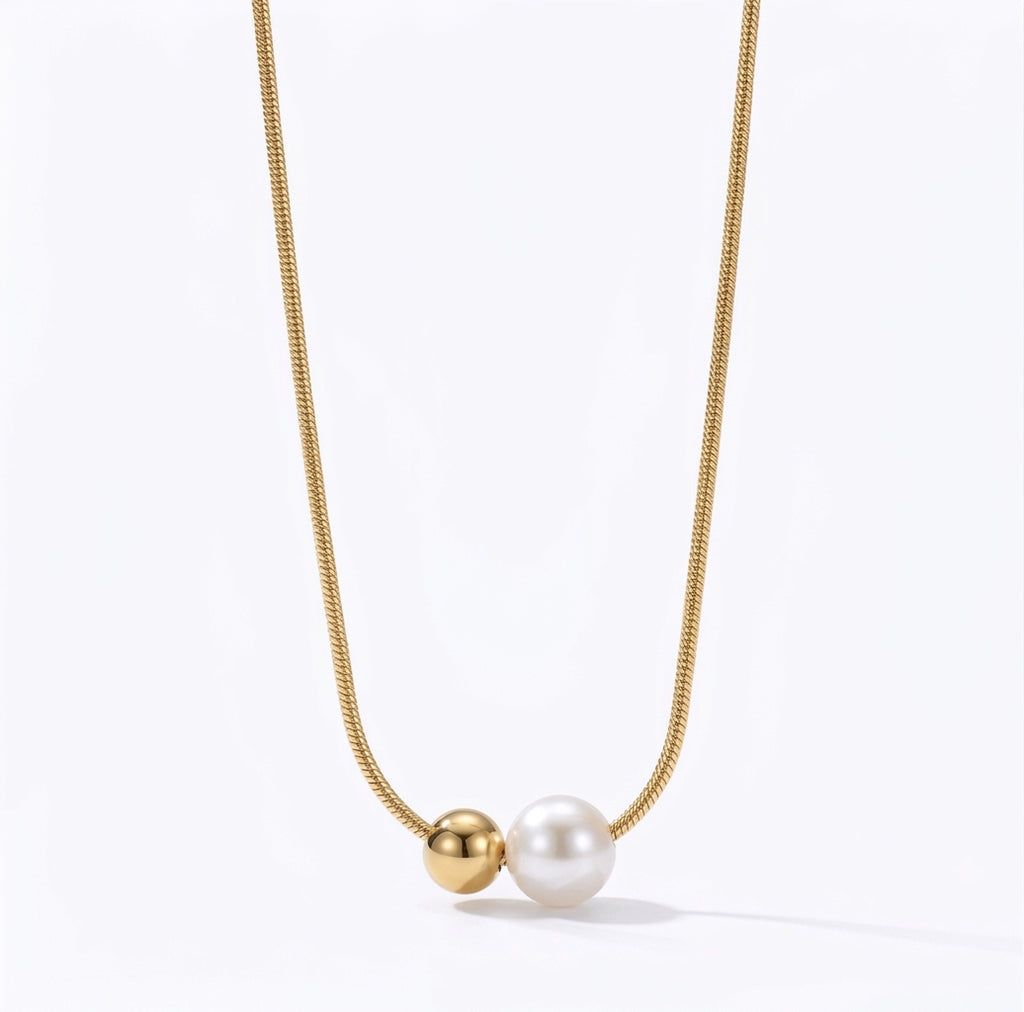 Duo Sphere Necklace, 18K PVD Gold