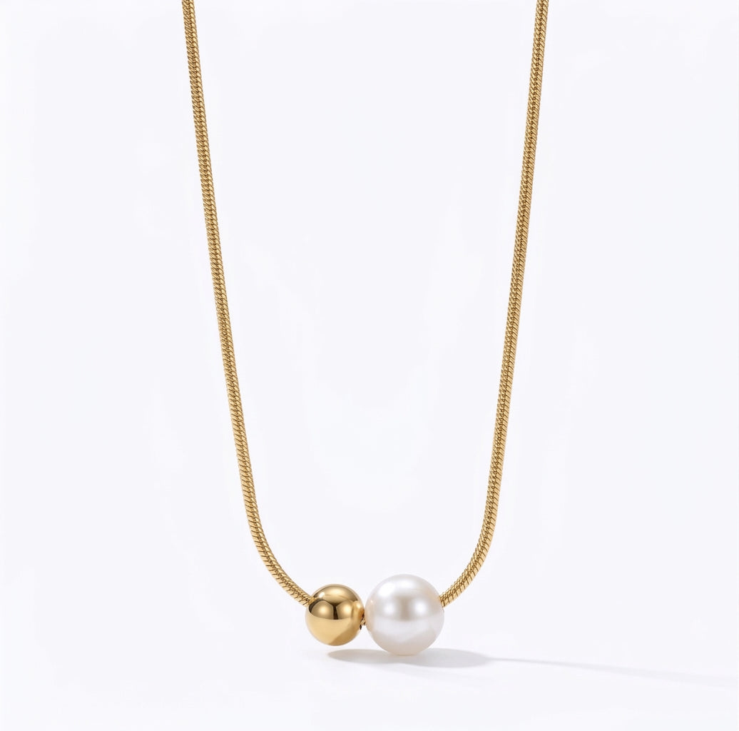 Duo Sphere Necklace, 18K PVD Gold