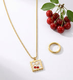 Cherry Stamp Necklace, 18K PVD Gold