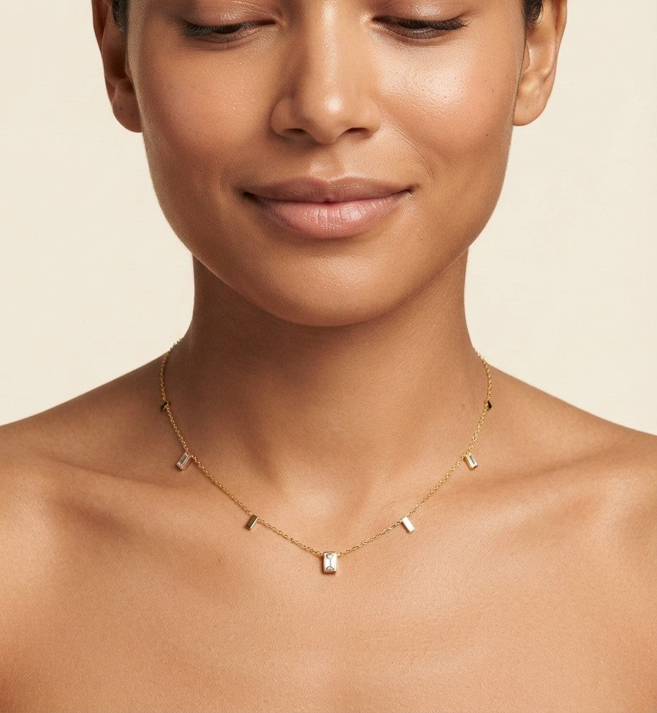 Charm Station Necklace, 18K PVD Gold