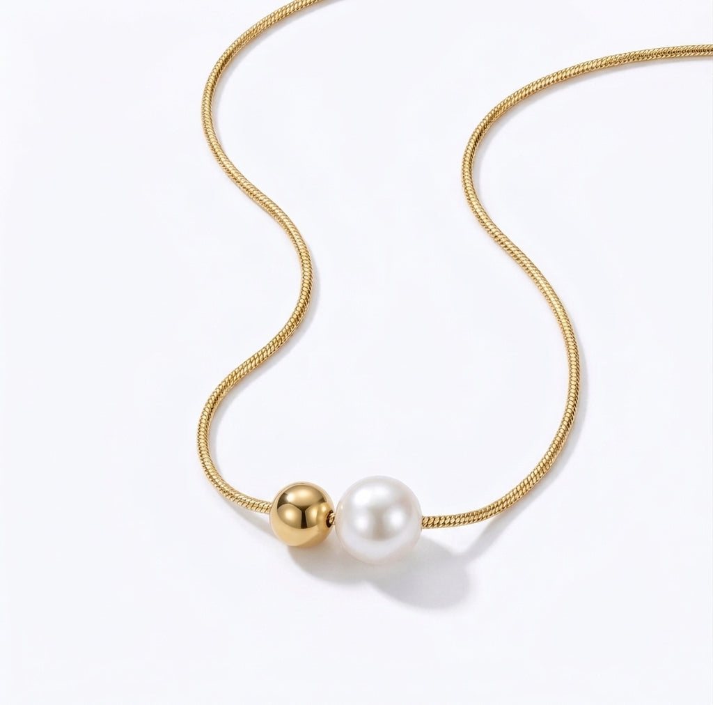 Duo Sphere Necklace, 18K PVD Gold