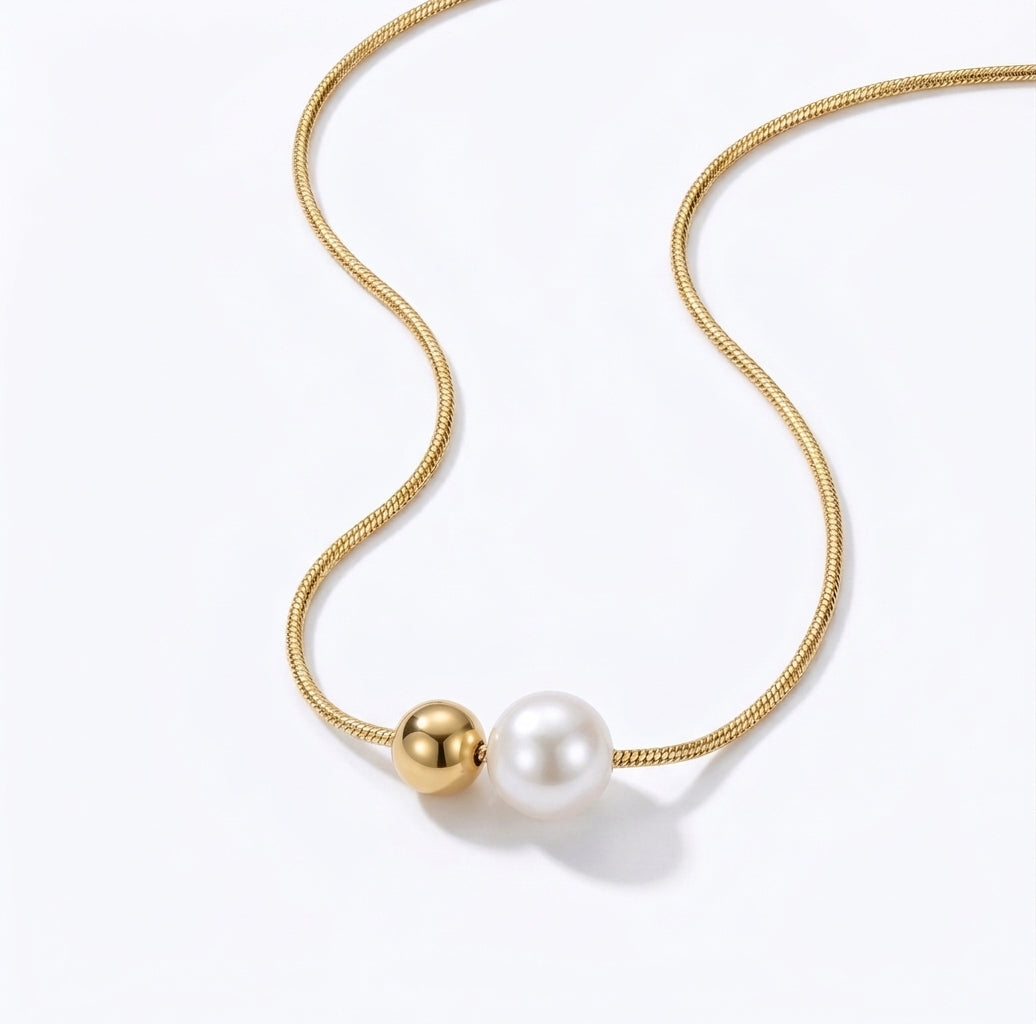 Duo Sphere Necklace, 18K PVD Gold