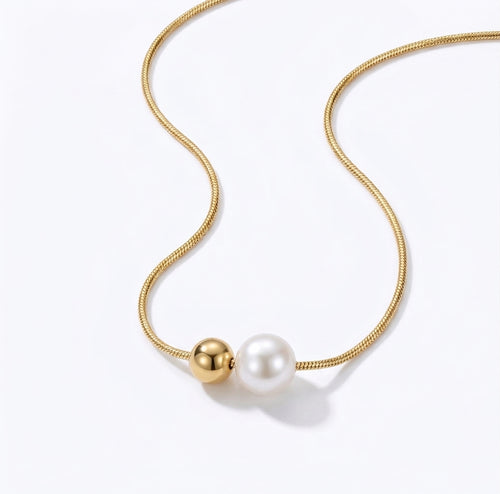 Duo Sphere Necklace, 18K PVD Gold