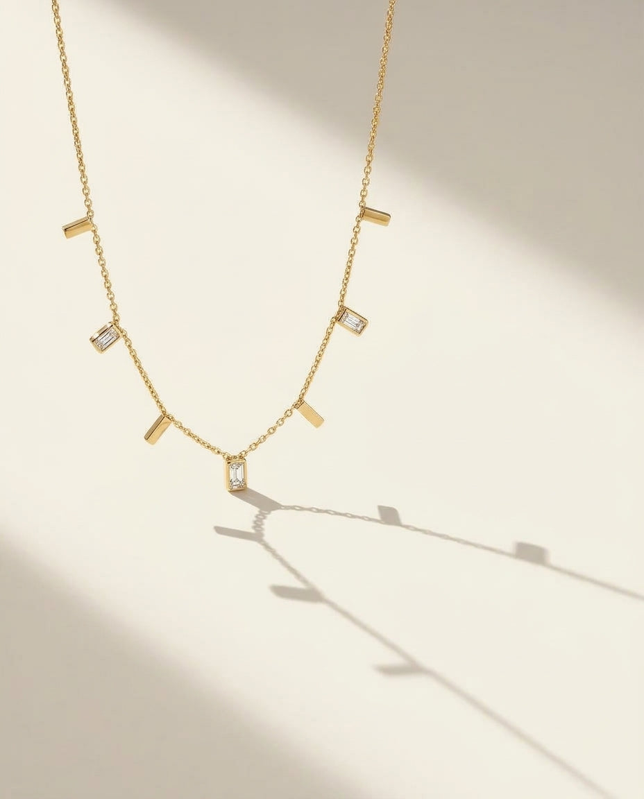 Charm Station Necklace, 18K PVD Gold